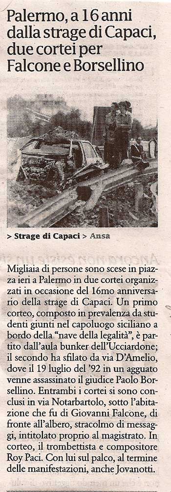 Palermo 16 anni dalla strage di Capaci due cortei per Falcone e Borsellino