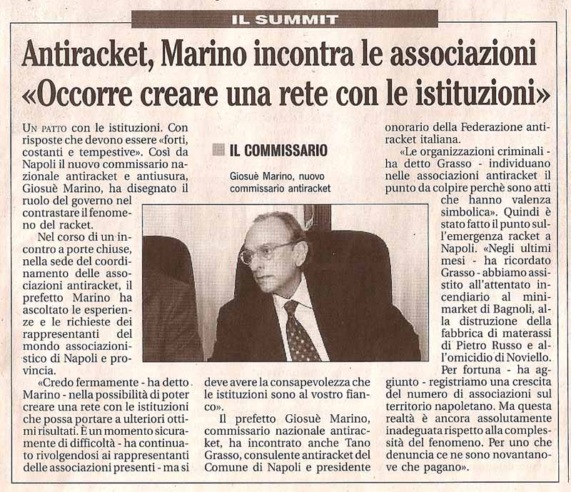 Antiracket, Marino incontra le associazioni