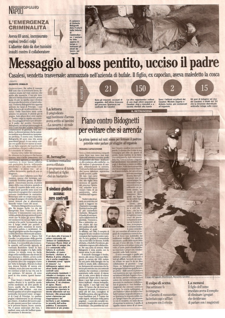 Messaggio al boss pentito, ucciso il padre