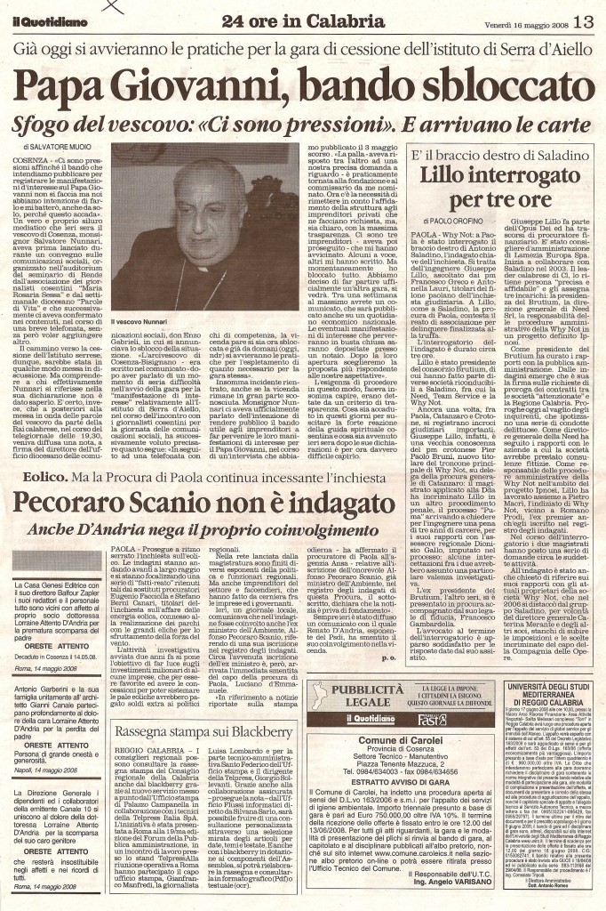 Papa Giovanni «bando sbloccato»