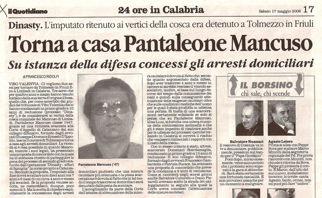 Torna a casa Pantaleone Mancuso