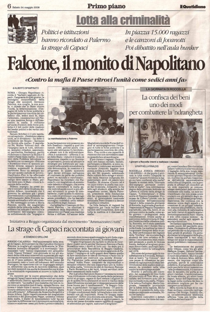 Falcone, il monito di Napolitano