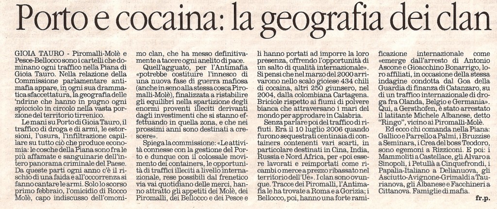 Porto e cocaina: la geografia dei clan