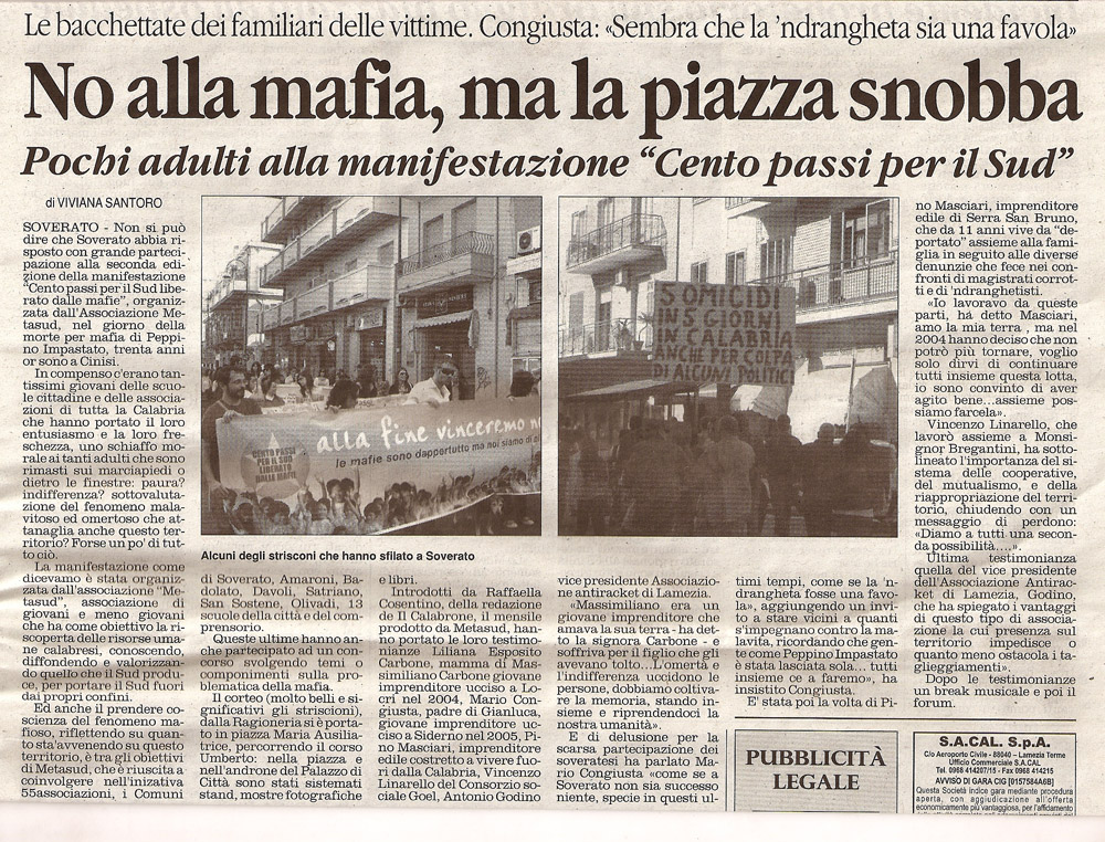 No alla mafia ma la piazza snobba