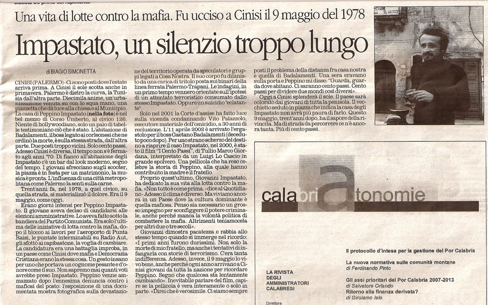 Impastato, un silenzio troppo lungo