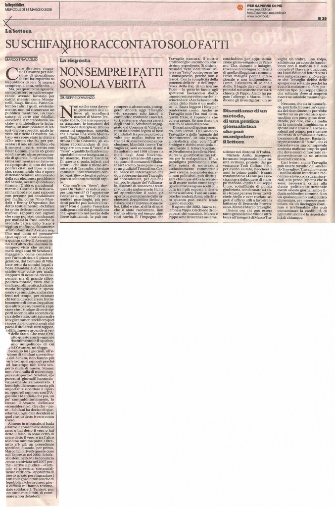 Su Schifani ho raccontato solo fatti – Non sempre i fatti sono la verità