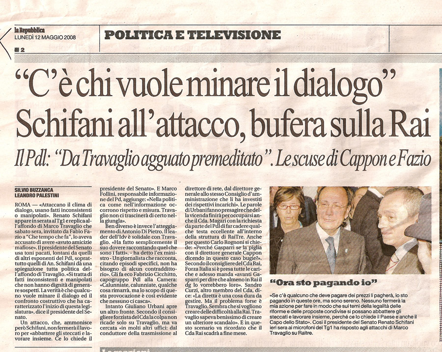 «C’è chi vuole minare il dialogo» Schifani all’attacco, bufera rai