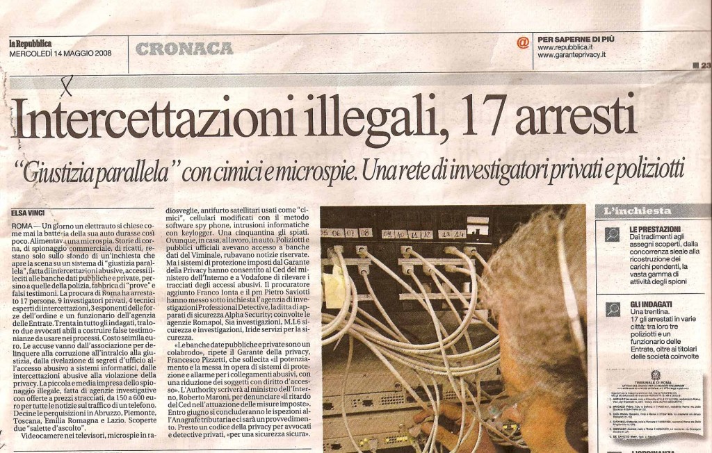 Intercettazioni illegali, 17 arresti