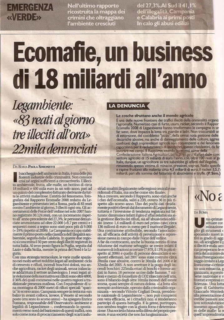 Ecomafie, un business da 18 miliardi l’anno