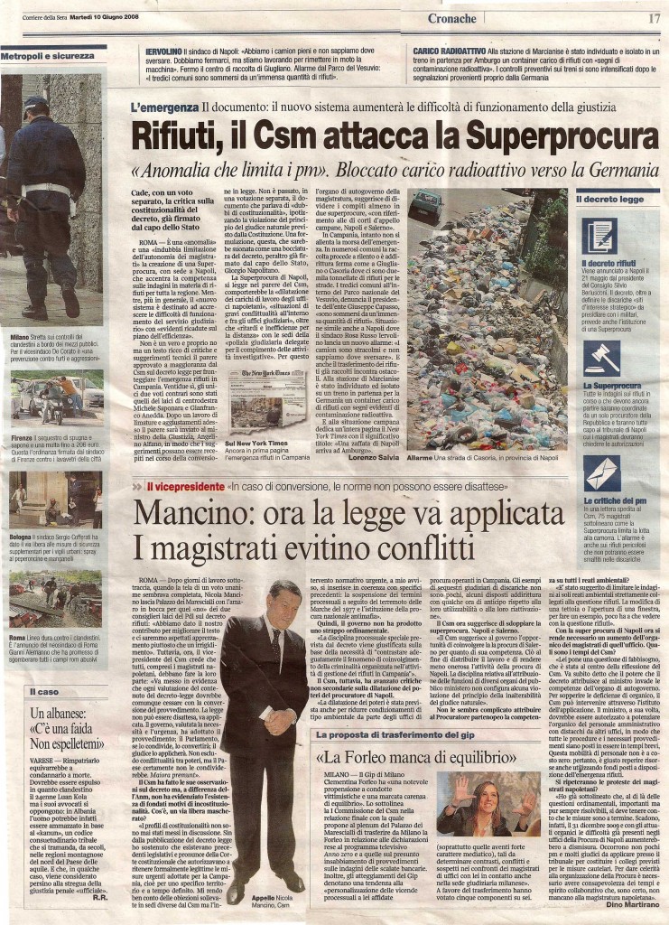 Rifiuti, il Csm attacca la soperprocura