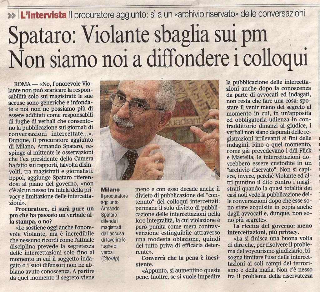 Spataro: Violante sbaglia sui pm. Non siamo noi a difendere i colloqui