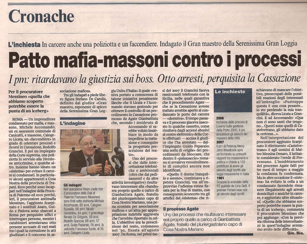 Patto mafia-massoni contro i processi