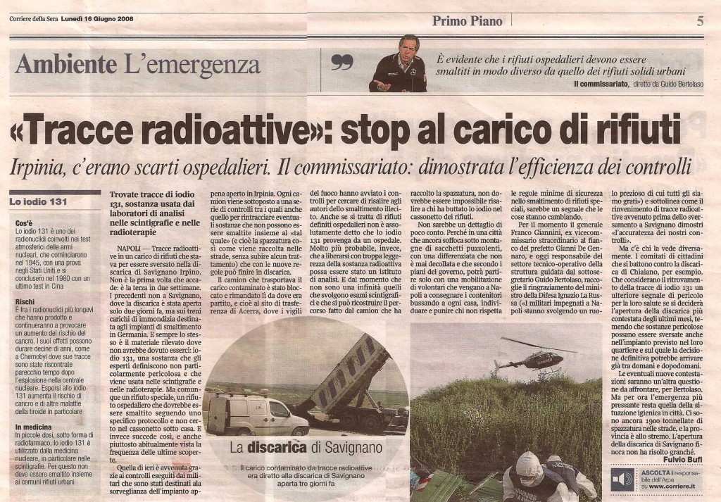 Tracce radioattive: stop al carico di rifiuti