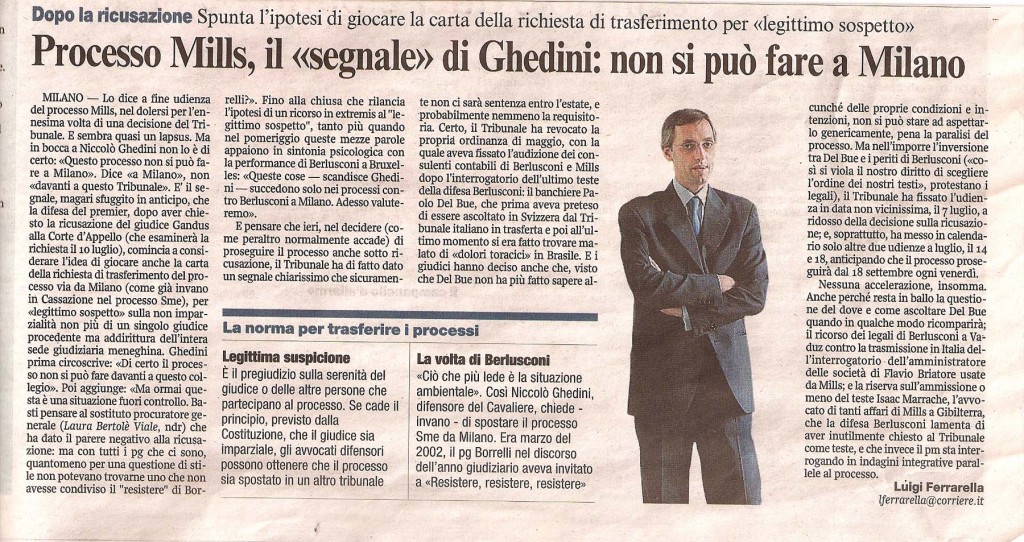 Processo Mills il «segnale» di Ghedini: non si può fare a Milano