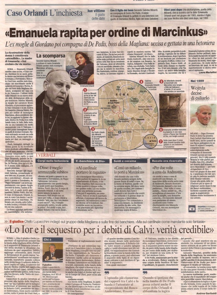 «Emanuela rapita per ordine di Marcinkus»