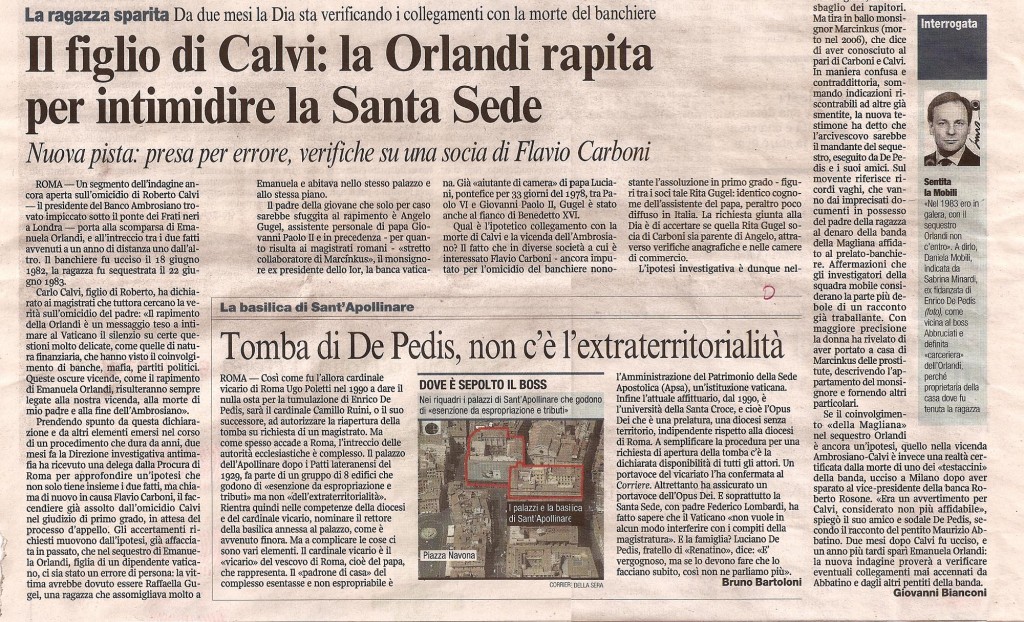 Il figlio di Calvi: la Orlandi rapita per intimidire la Santa Sede