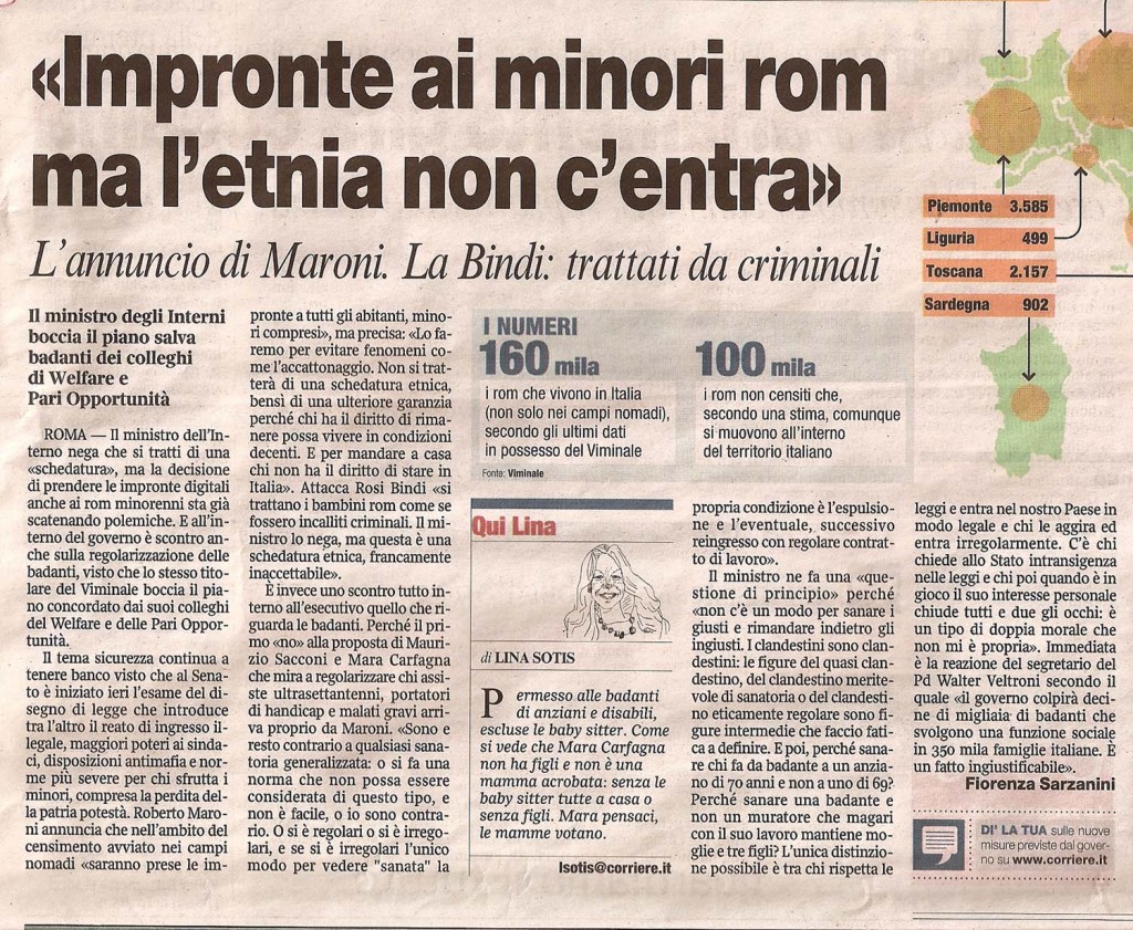 «Impronte ai minori rom ma l’etnia non c’entra»