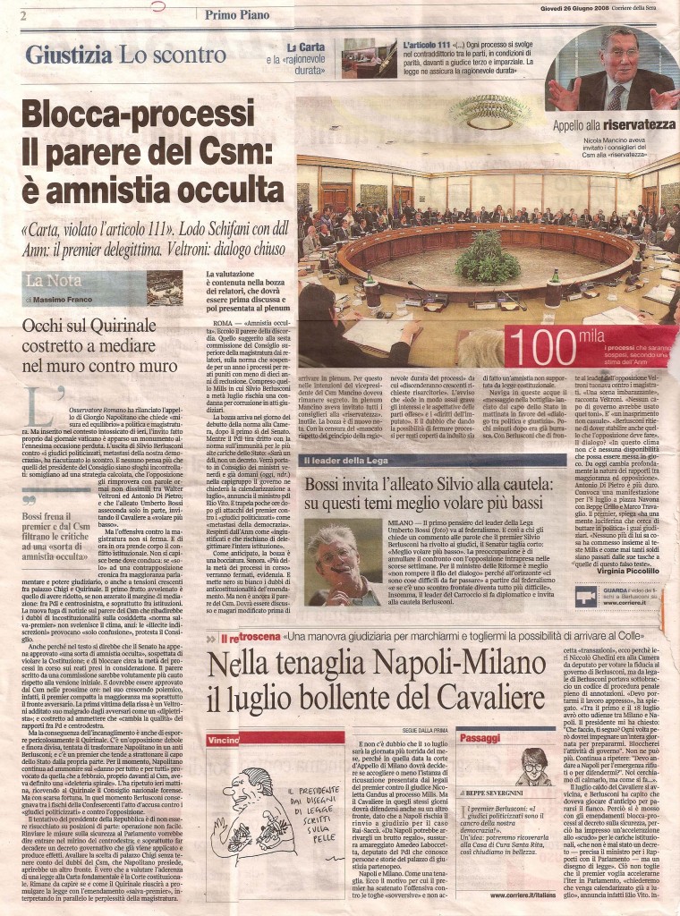 Blocca-processi il parere del Csm: è amnistia occulta