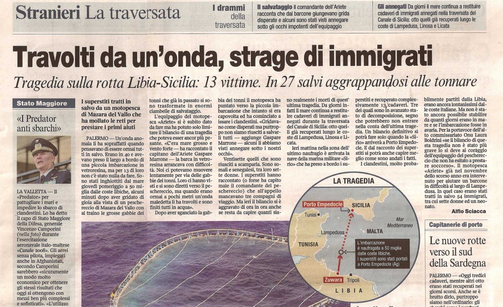 Travolti da un onda, strage di immigrati