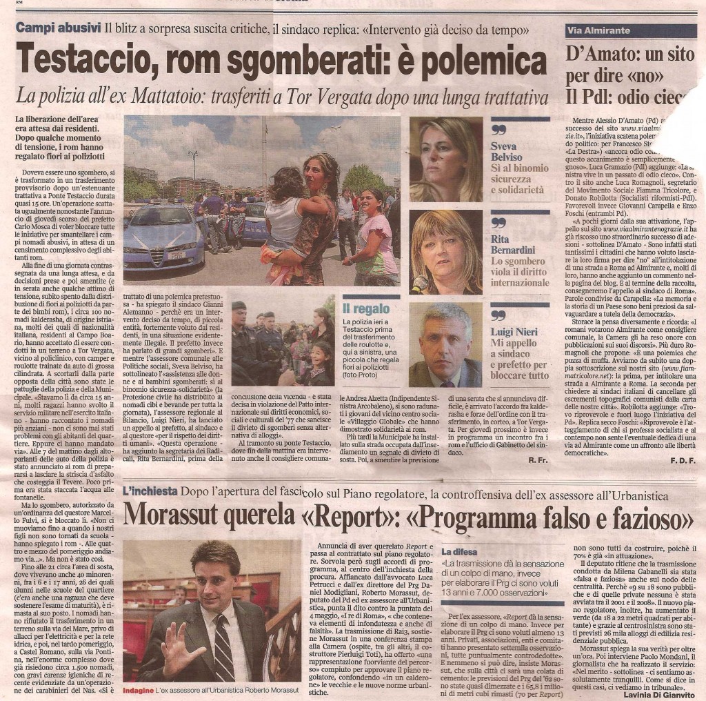 Testaccio: rom sgomberati, è polemica