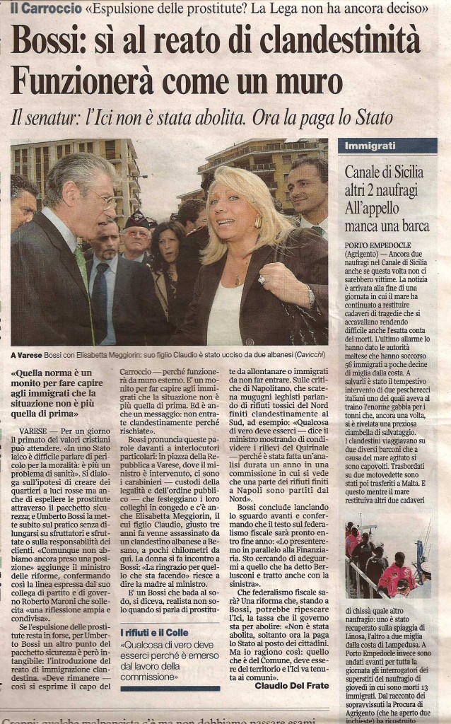 Bossi: sì al reato di clandestinità, funzionerà come un muro