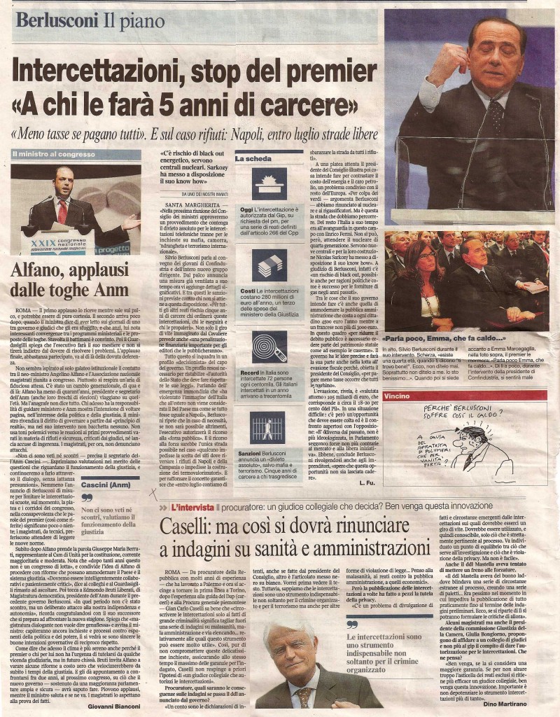 Intercettazioni, stop del premier