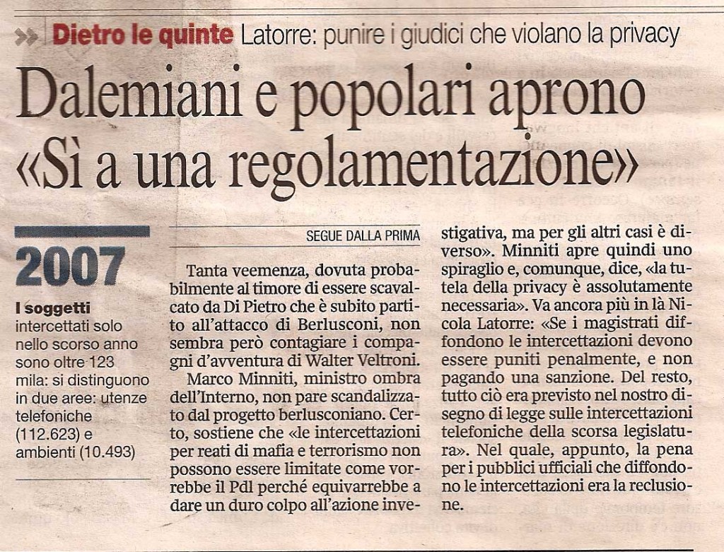 Dalemiani e popolari aprono «si a una regolamentazione»