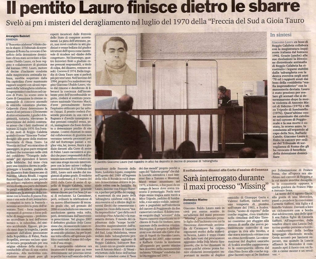 Il pentito Lauro finisce dietro le sbarre