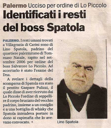 Identificati i resti del boss Spatola