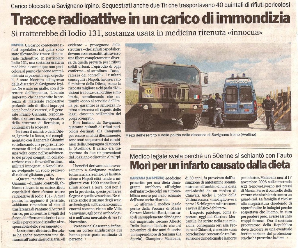Tracce radioattive in un carico di immondizia