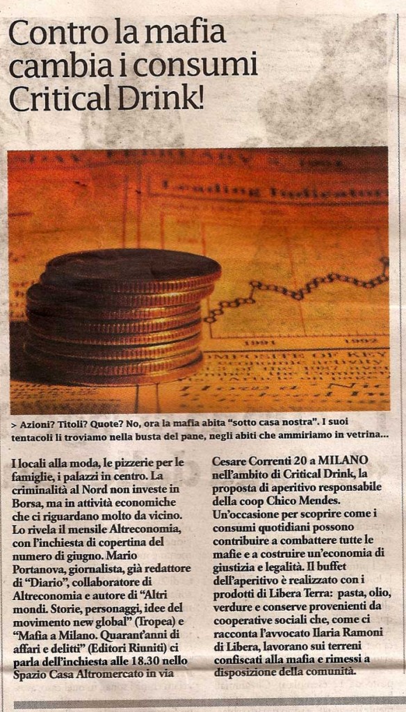 Contro la mafia cambia i consumi, critical drink!