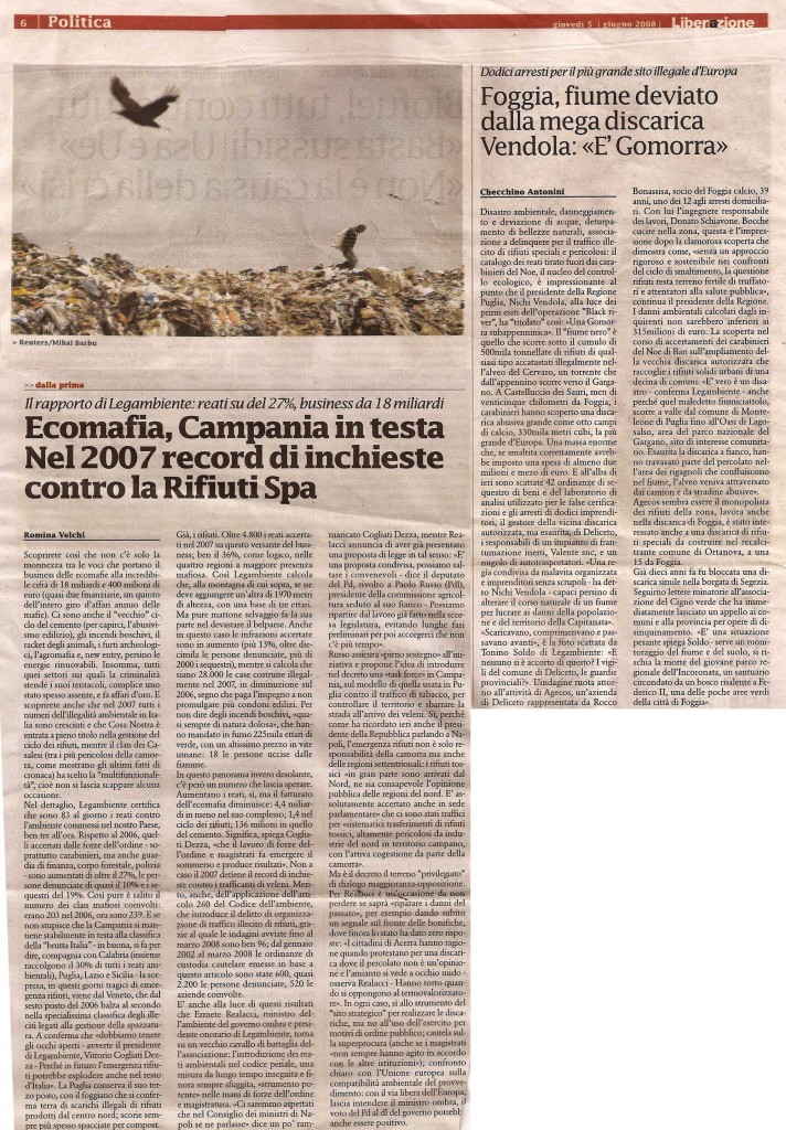 Ecomafia, Campania in testa, nel 2007 record di inchieste contro la Rifiuti spa
