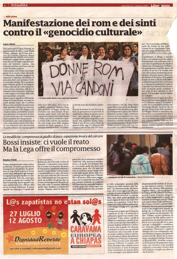 Manifestazione dei rom e dei sinti contro il «genocidio culturale»