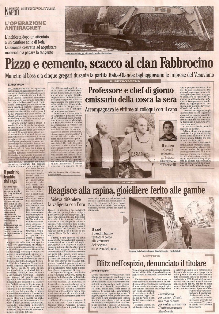 Pizzo e cemento, scacco al clan Fabrocino