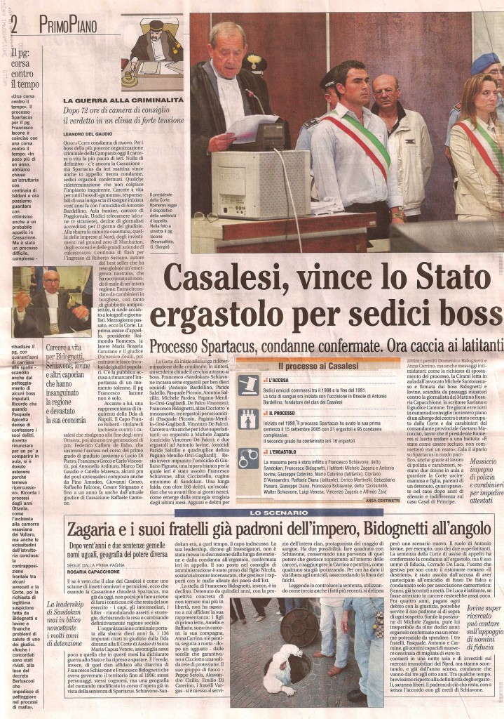 Casalesi, vince lo Stato, ergastolo per sedici boss