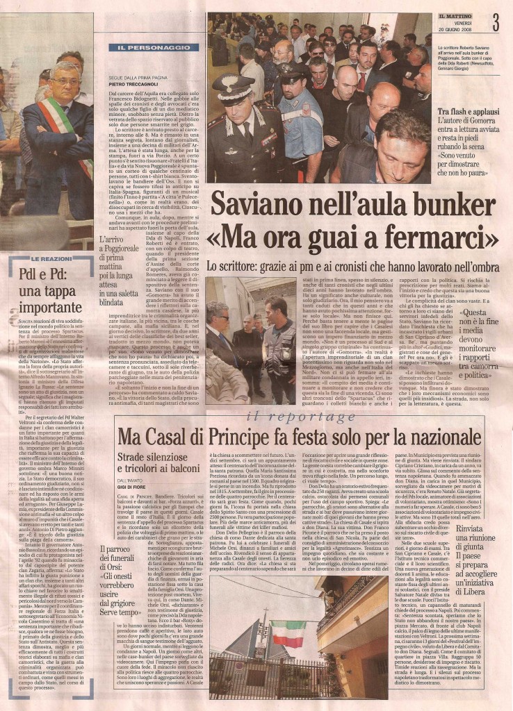 Saviano nell’aula bunker «Ma ora guai a fermarci»