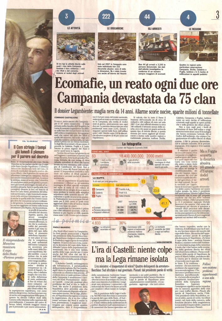 Ecomafie, un reato ogni due ore. Campania devastata da 75 clan