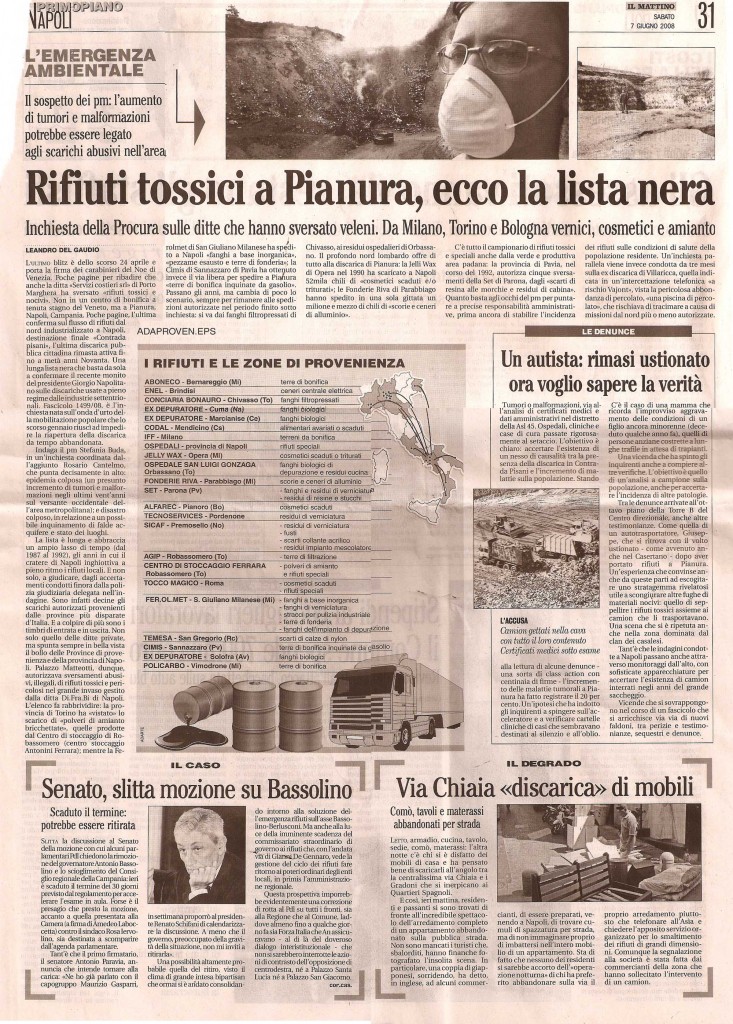 Rifiuti tossici a Pianura, ecco la lista nera