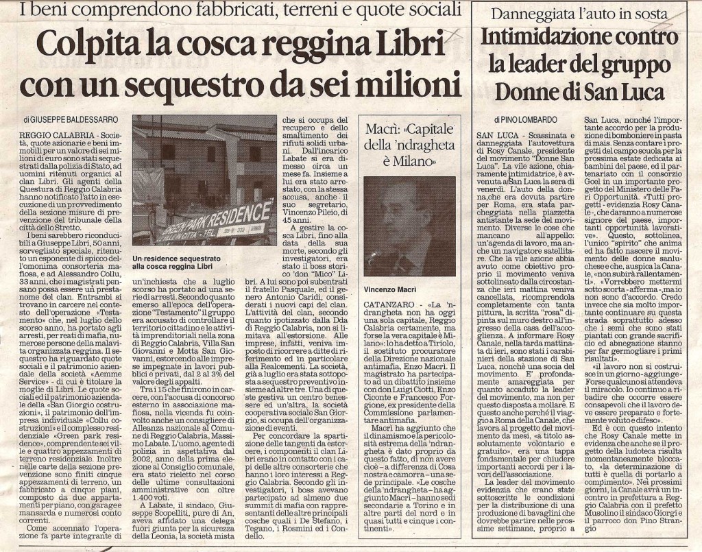 Colpita la cosca reggina Libri con un sequestro da sei milioni