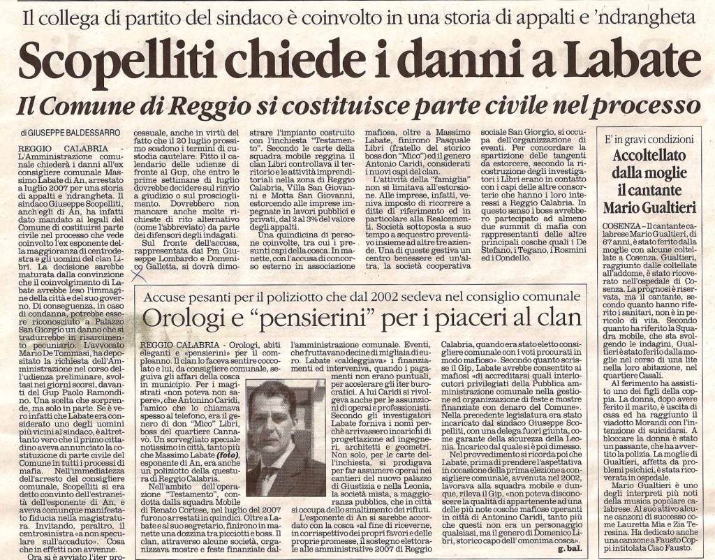 Scopelliti chiede i danni a Labate