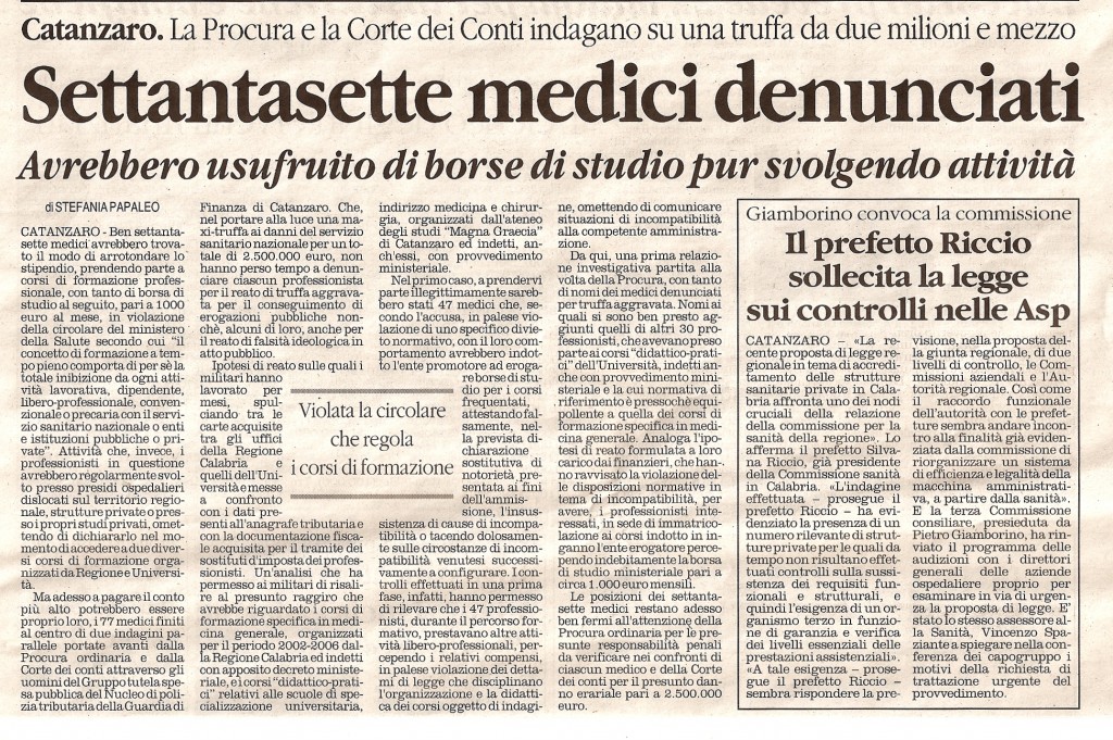 Settantasette medici denunciati