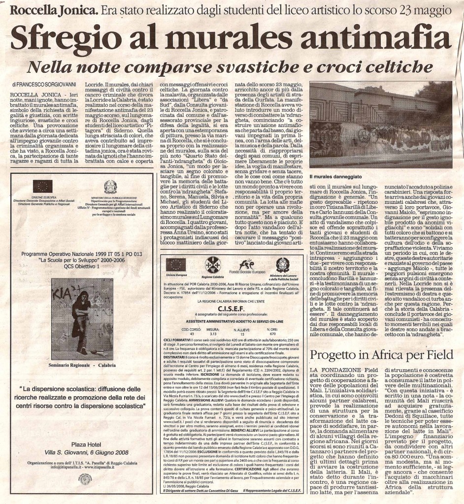 Sfregio al murales antimafia