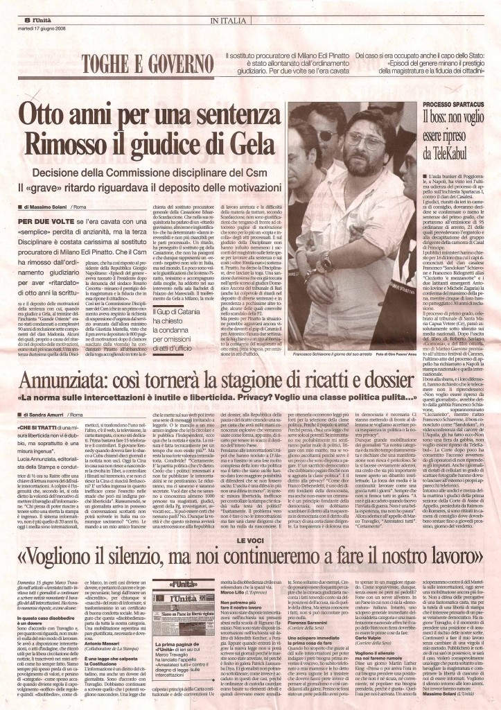 Otto anni per una sentenza. Rimosso il giudice di Gela