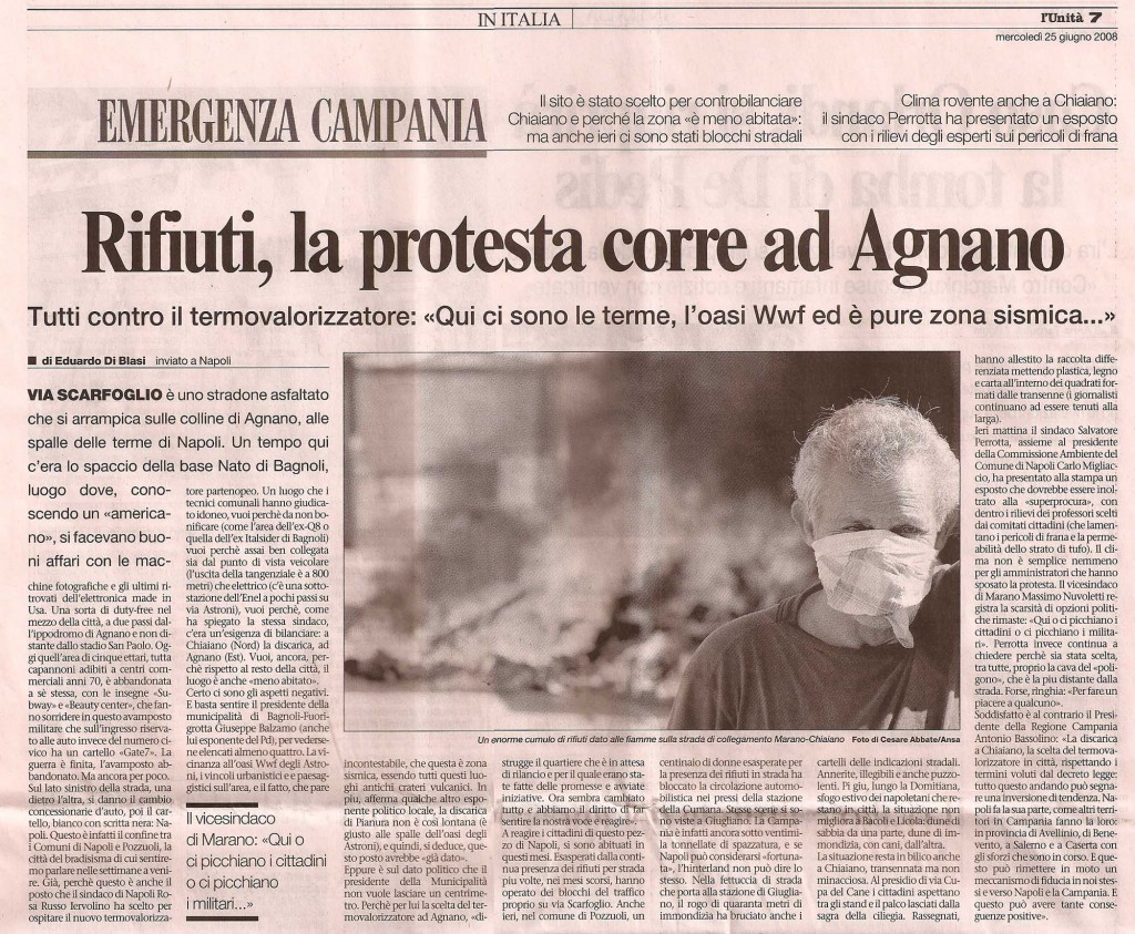 Rifiuti, la protesta corre ad Agnano
