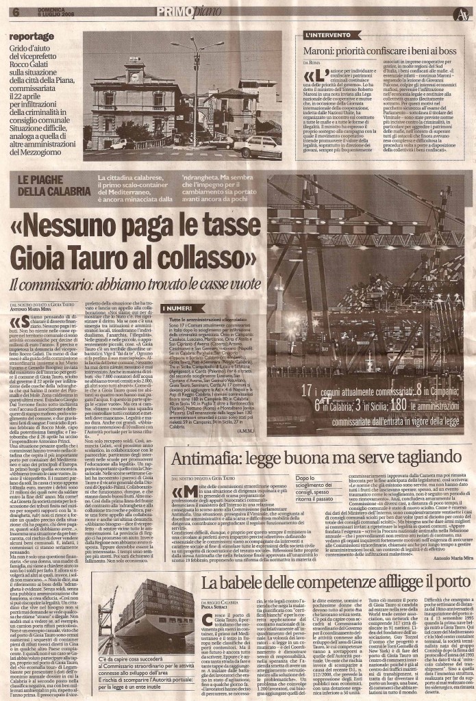 «Nessuno paga le tasse Gioia Tauro al collasso»