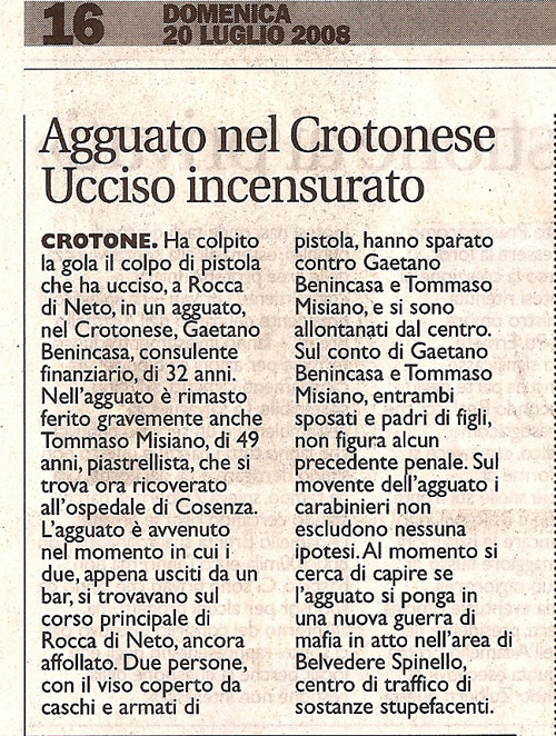 Agguato nel CrotoneseUcciso incensurato