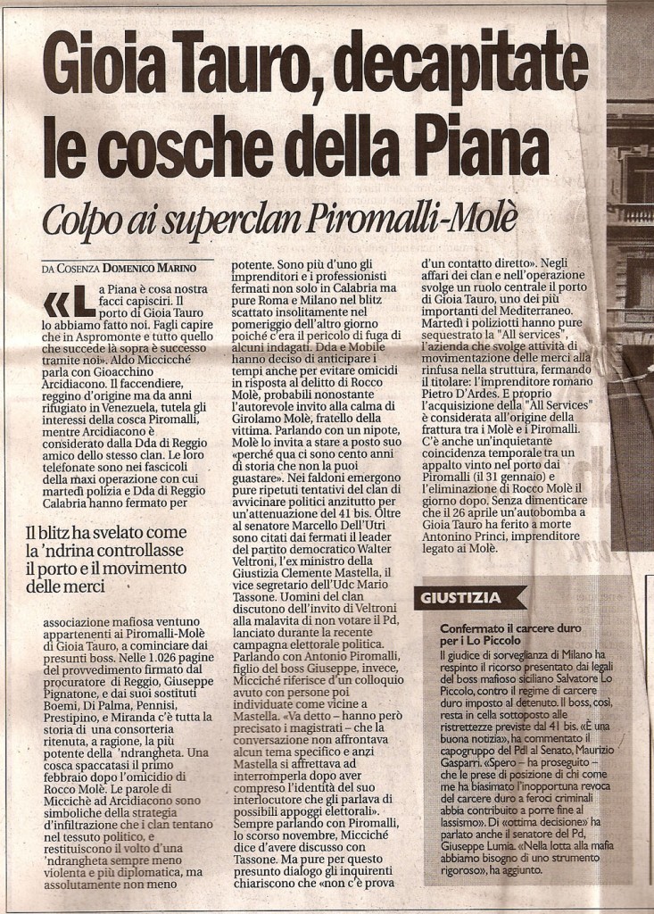 Gioia Tauro, decapitate le cosche della piana