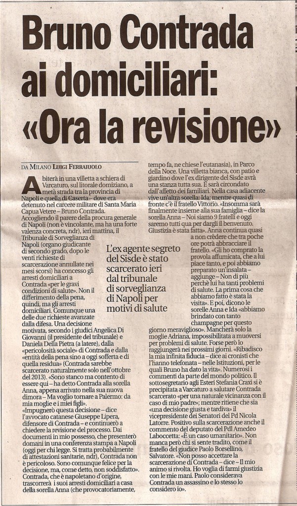 Bruno Contrada ai domiciliari: “Ora la revisione”