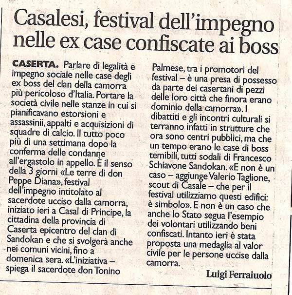 Casalesi, festival dell’impegnonelle ex case confiscate ai boss