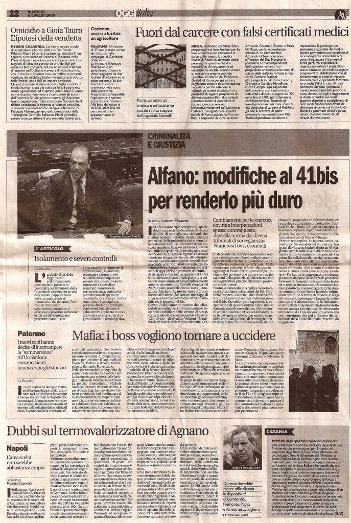 Alfano: modifiche al 41bis per renderlo più duro